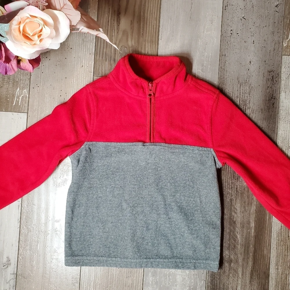 OshKosh B'gosh Red and Gray Microfleece Half Zip Pullover Size 3T Toddler Boy